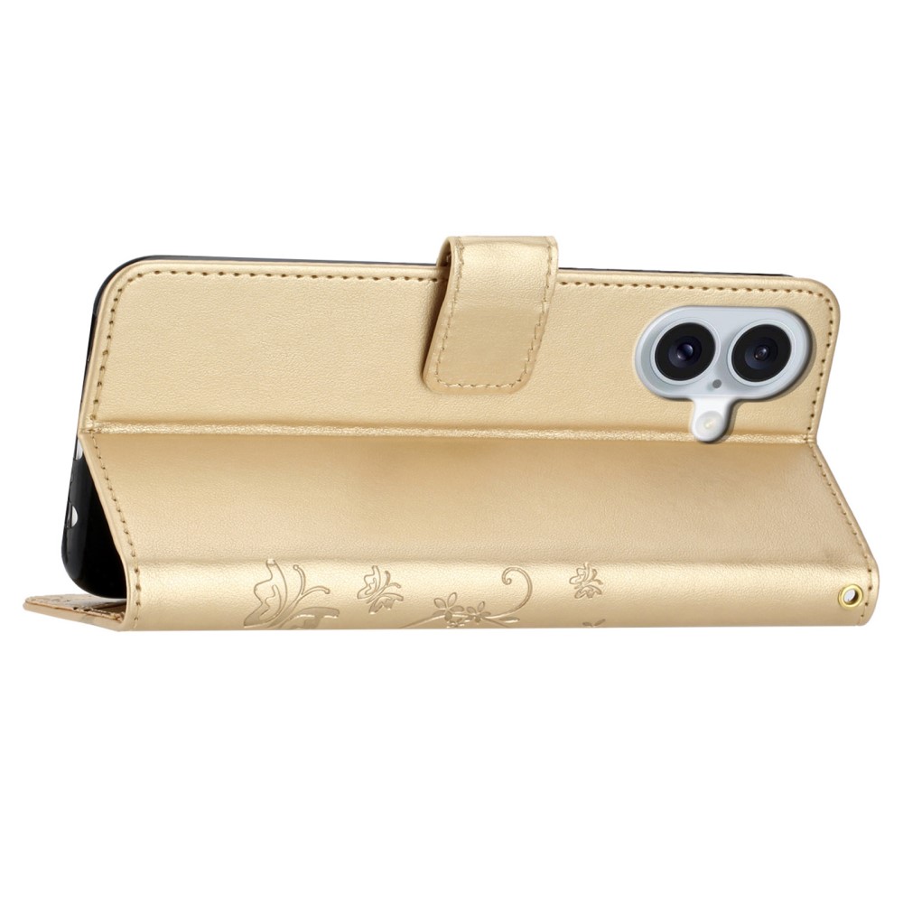 iPhone 16 Plus Fodral Med Blommigt Tryck Guld