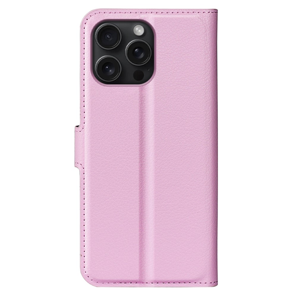 iPhone 16 Pro Max Fodral Litchi Läder Textur Ljus Rosa