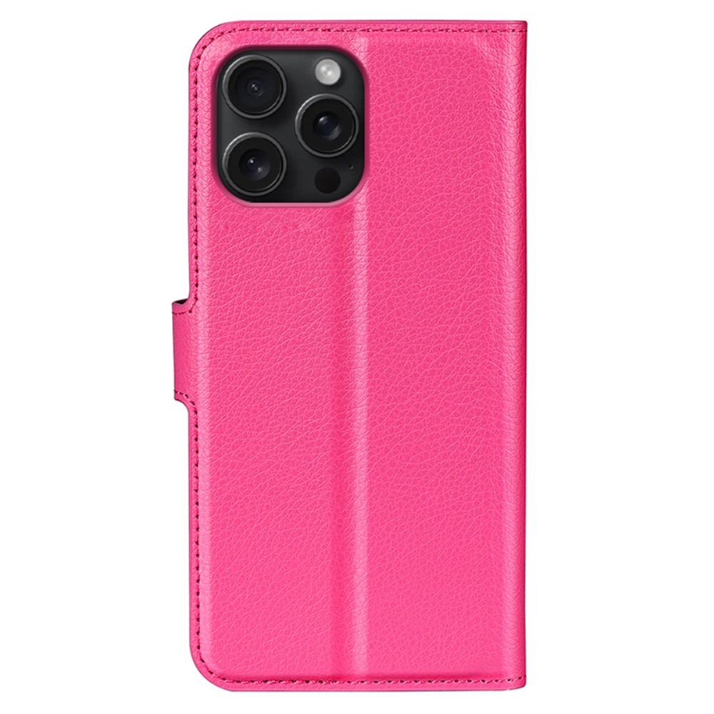 iPhone 16 Pro Max Fodral Litchi Läder Textur Rosa