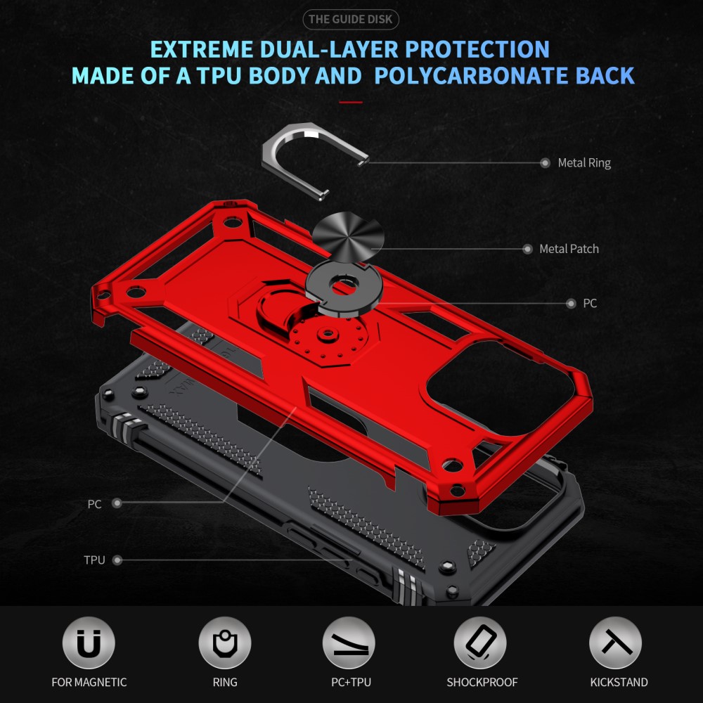 iPhone 16 Pro Max Skal Shockproof Hybrid Ring Röd