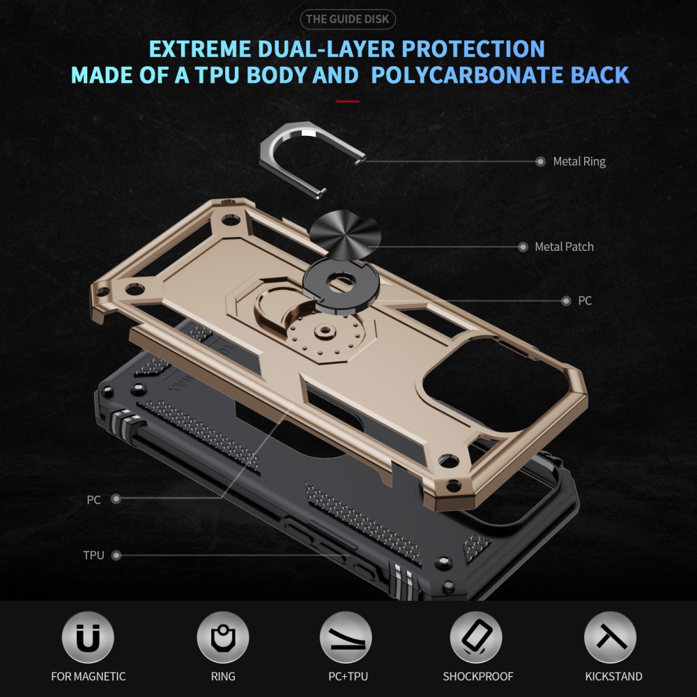 iPhone 16 Pro Max Skal Shockproof Hybrid Ring Guld