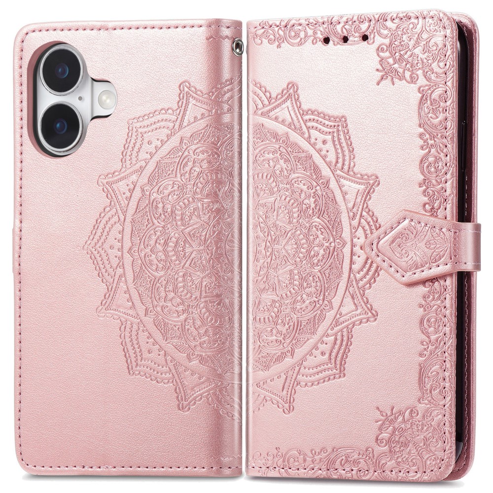 iPhone 16 Fodral Mandala Läder Roséguld