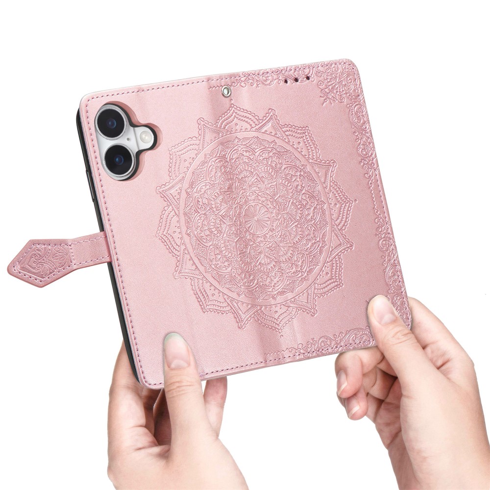 iPhone 16 Fodral Mandala Läder Roséguld