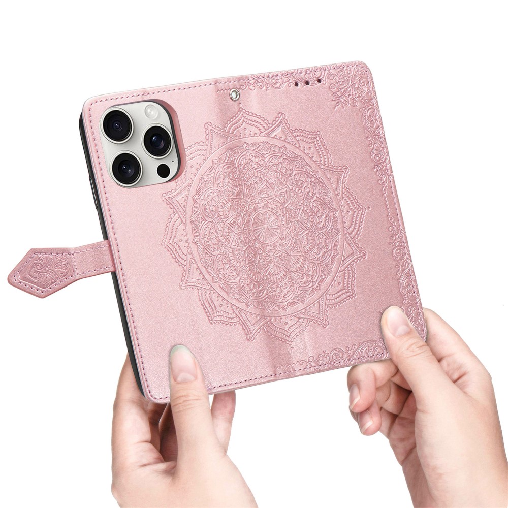 iPhone 16 Pro Fodral Mandala Läder Roséguld