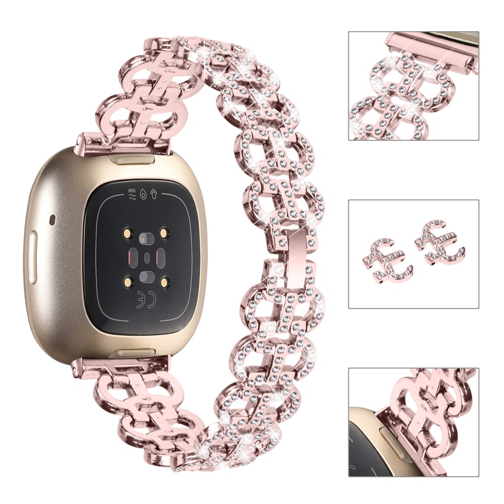 Fitbit Versa 4/Sense 2 Armband Metall Bling Rosa