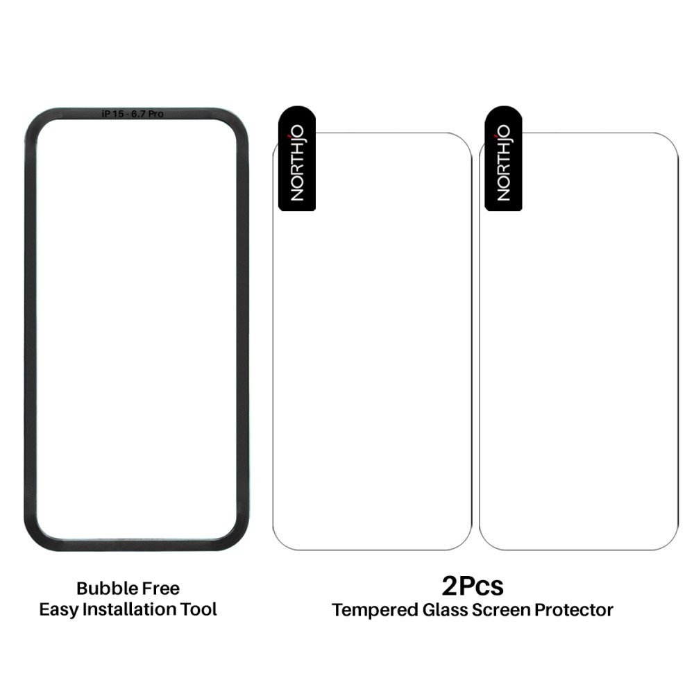 NORTHJO iPhone 16 Pro Skärmskydd Härdat Glas 2-PACK inkl. Ram