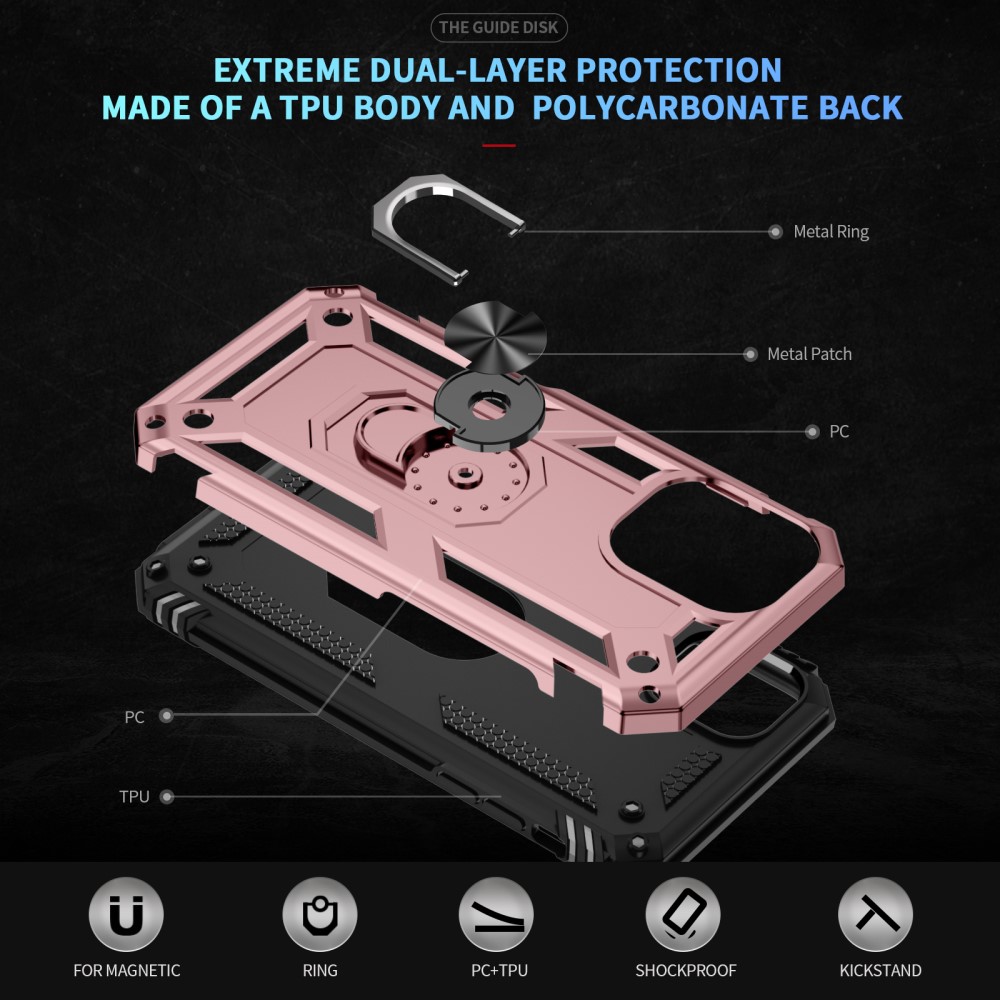 iPhone 16 Skal Shockproof Hybrid Ring Roséguld