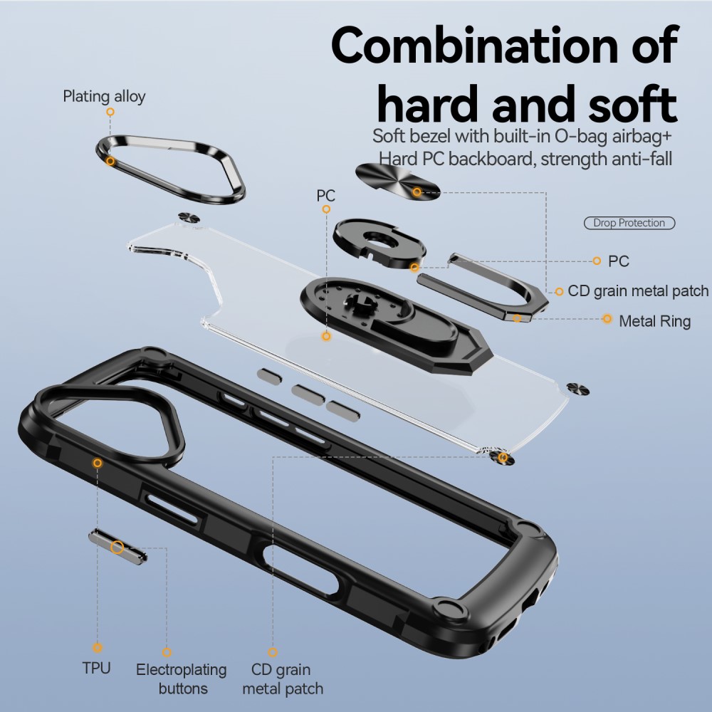 iPhone 16 Skal Shockproof Ring Hybrid Svart