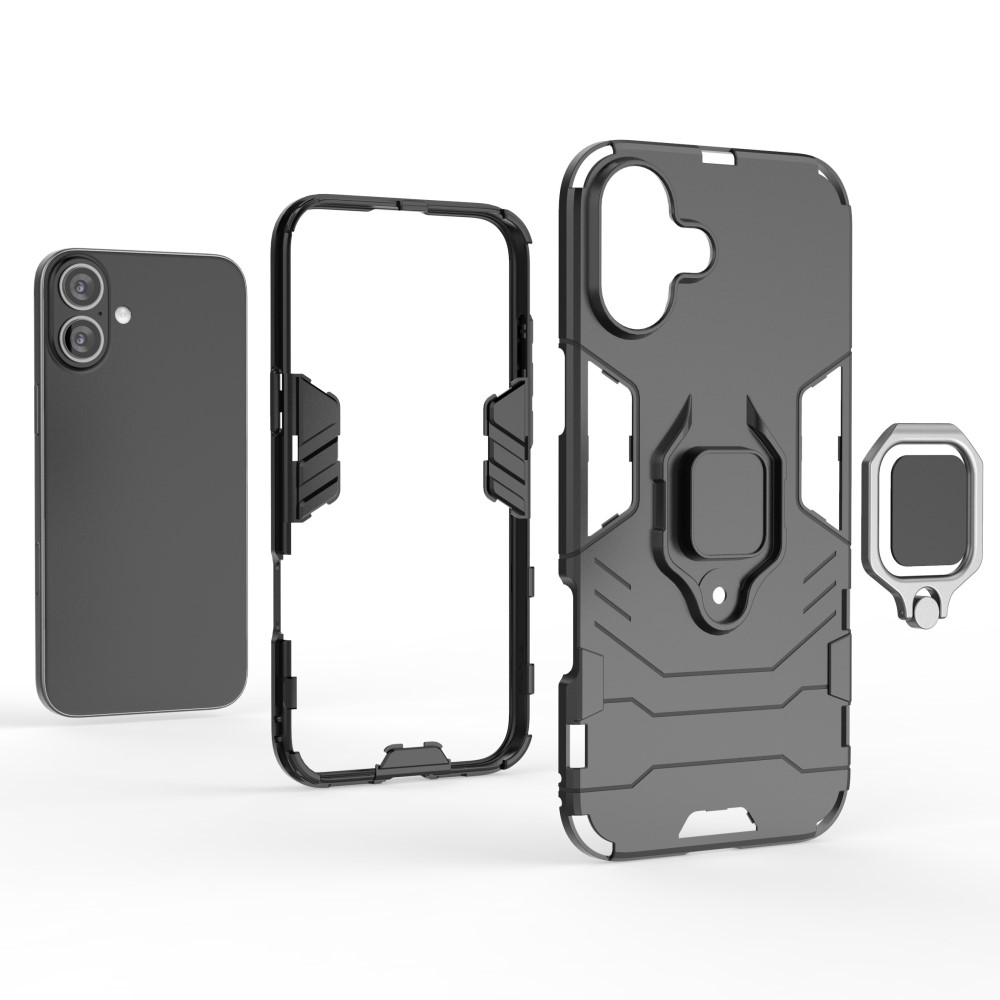 iPhone 16 Plus Skal Hybrid Armor Ring Svart