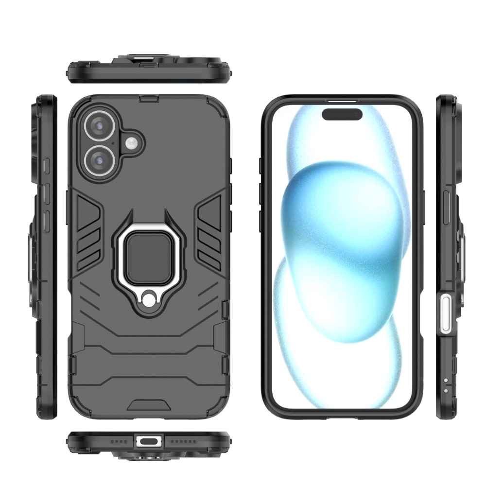 iPhone 16 Plus Skal Hybrid Armor Ring Svart