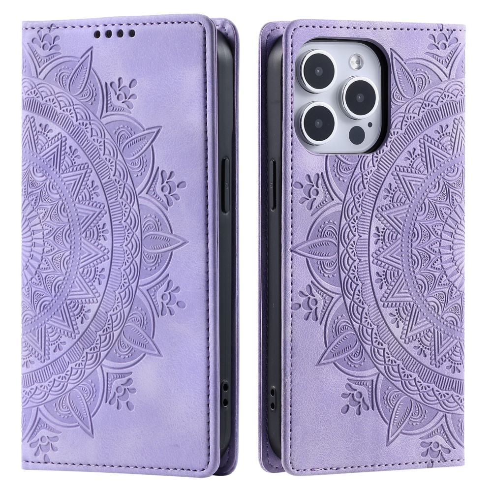 iPhone 16 Pro Max Fodral Mandala Flip Läder Lila