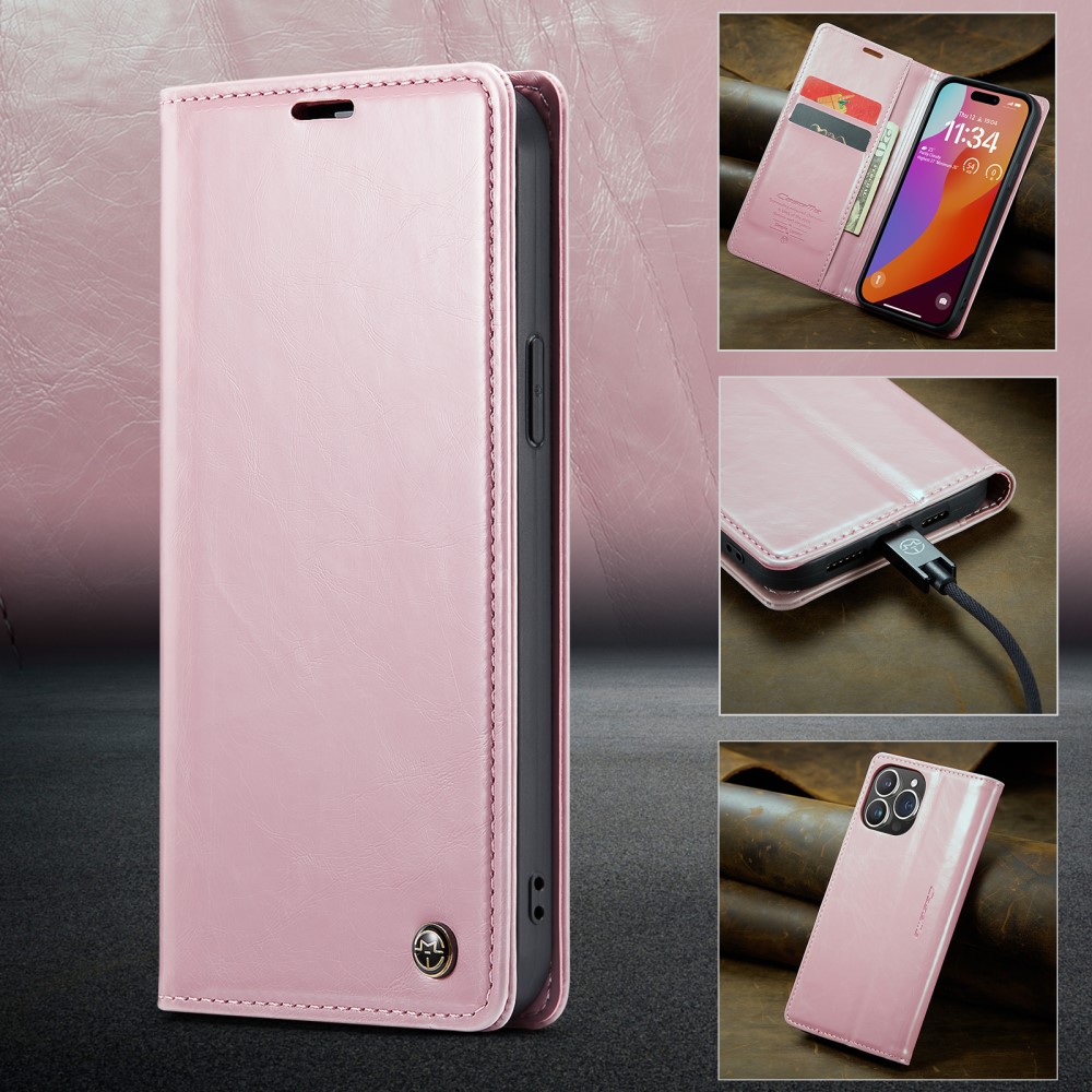 CASEME iPhone 16 Pro Fodral Oil Wax Flip Rosa