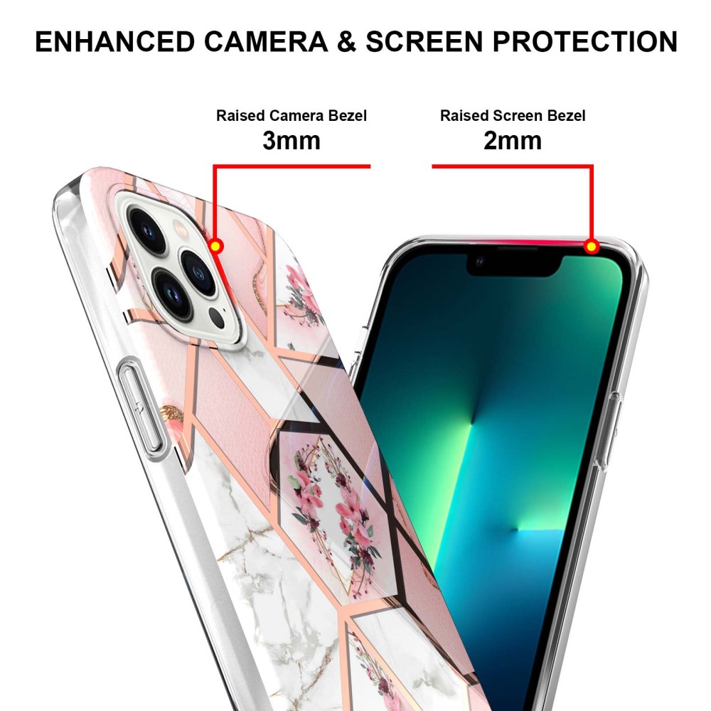 iPhone 16 Pro Max Skal TPU Marmor Rosa Blomma