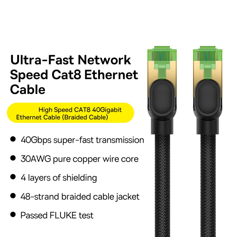 BASEUS 8 m Cat8 40Gbps RJ45 Nätverkskabel Svart