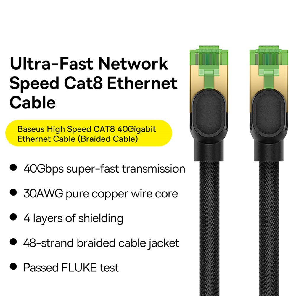 BASEUS 1.5 m Cat8 40Gbps RJ45 Nätverkskabel Svart