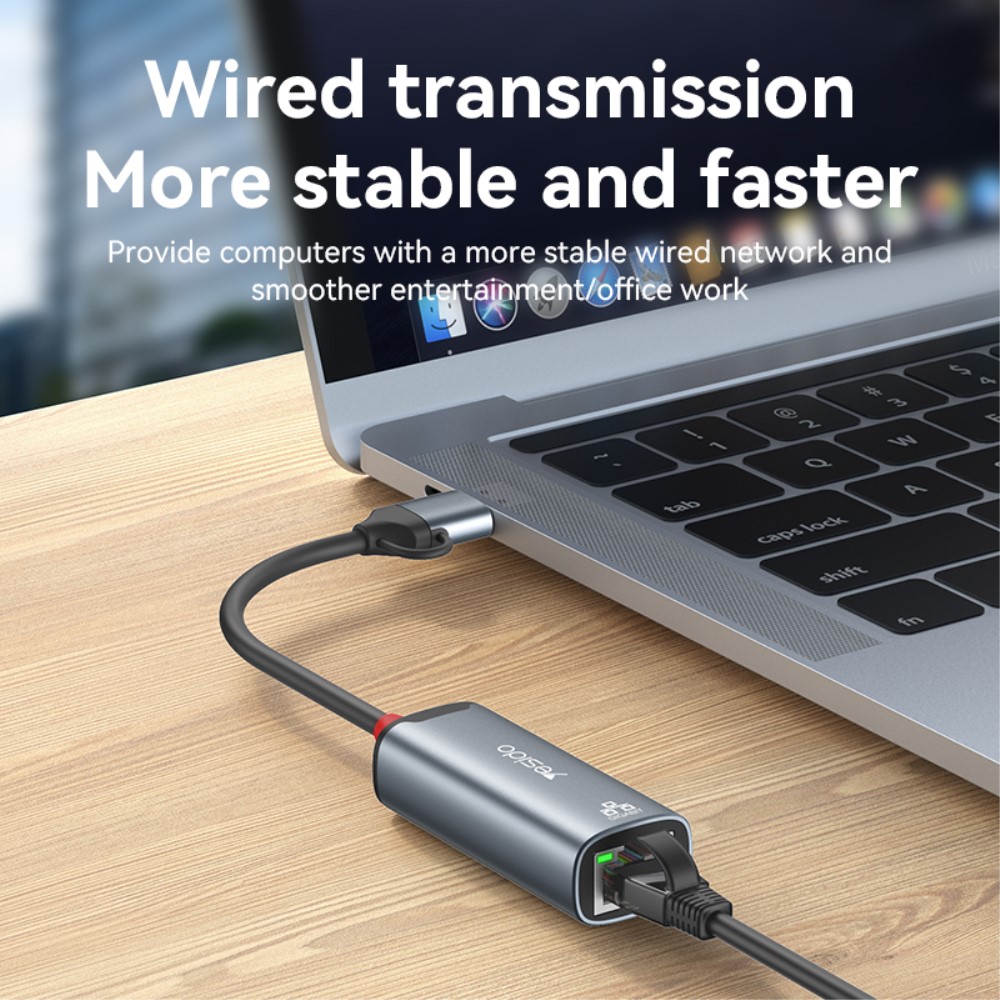 YESIDO 2in1 USB-C/USB-A till RJ45 Adapter Grå