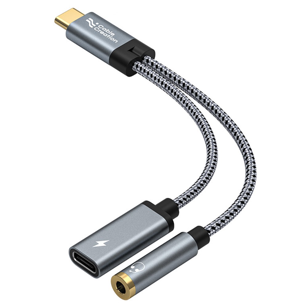 CableCreation 60W PD 2in1 USB-C Till USB-C/AUX Adapter Grå