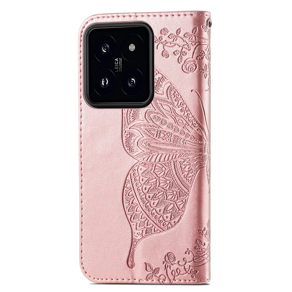 Xiaomi 14T Fodral Med Fjäril Tryck Roséguld