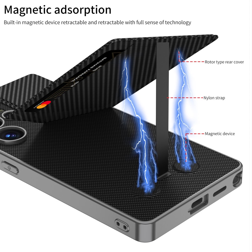 GKK Galaxy S25 Ultra Skal Kickstand Med Korthållare Kolfiber Textur