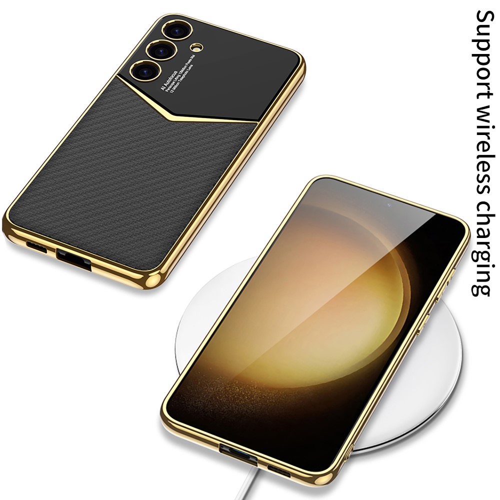 GKK Galaxy S25 Plus Skal Läder Hybrid Electroplate Grön