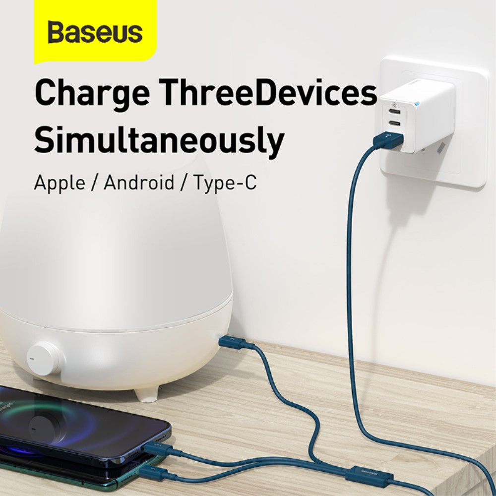 BASEUS 1.5 m 3in1 USB-C/Lightning/MicroUSB Blå