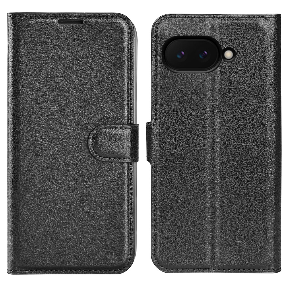 Google Pixel 9a Fodral Litchi Läder Svart