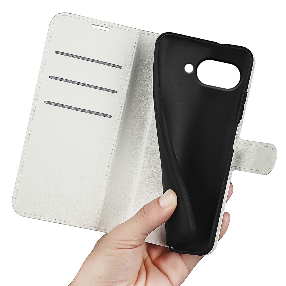 Google Pixel 9a Fodral Litchi Läder Vit