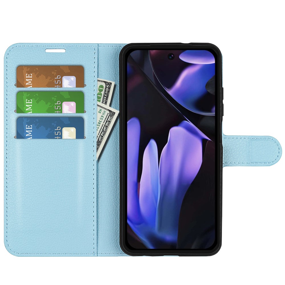 Google Pixel 9a Fodral Litchi Läder Blå