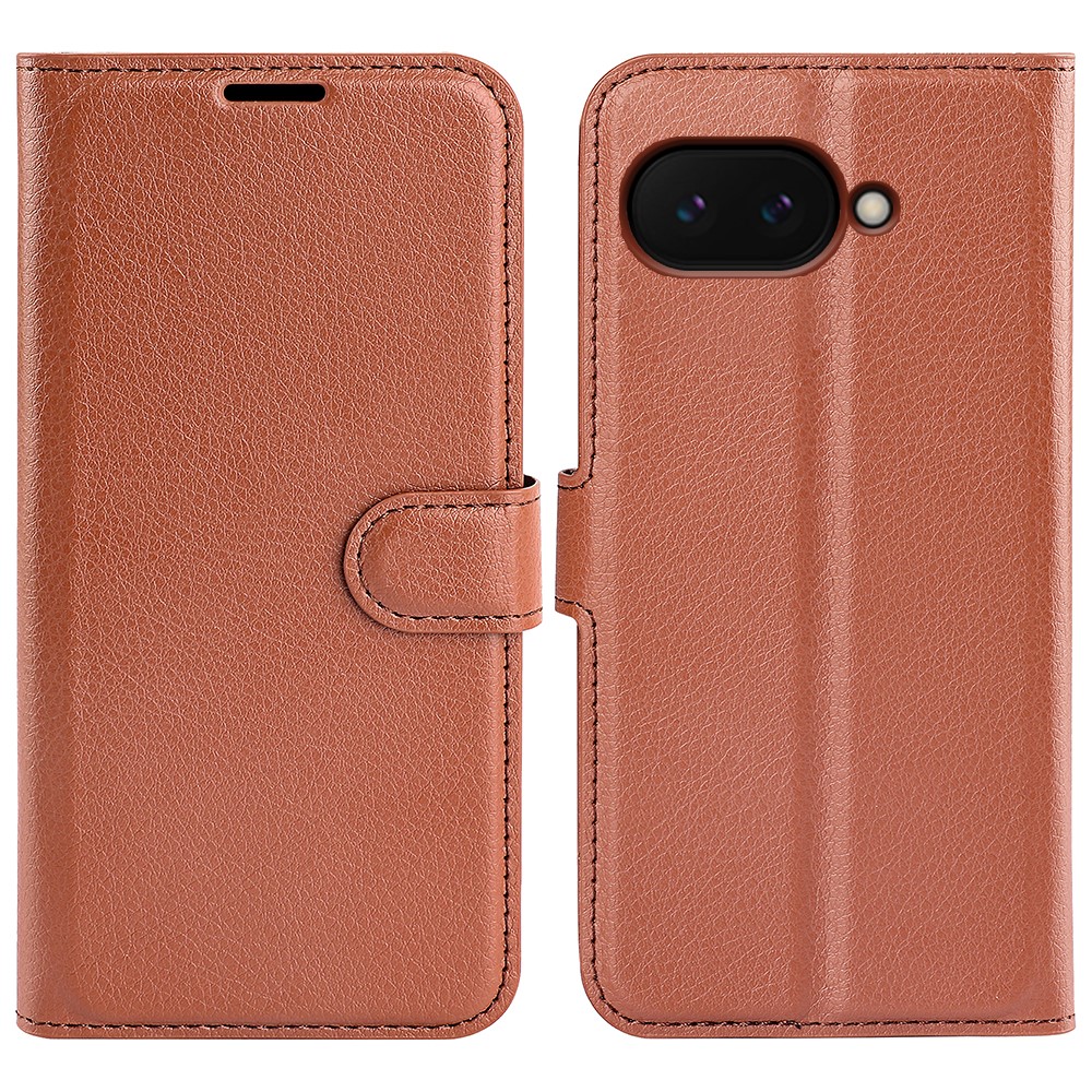 Google Pixel 9a Fodral Litchi Läder Brun