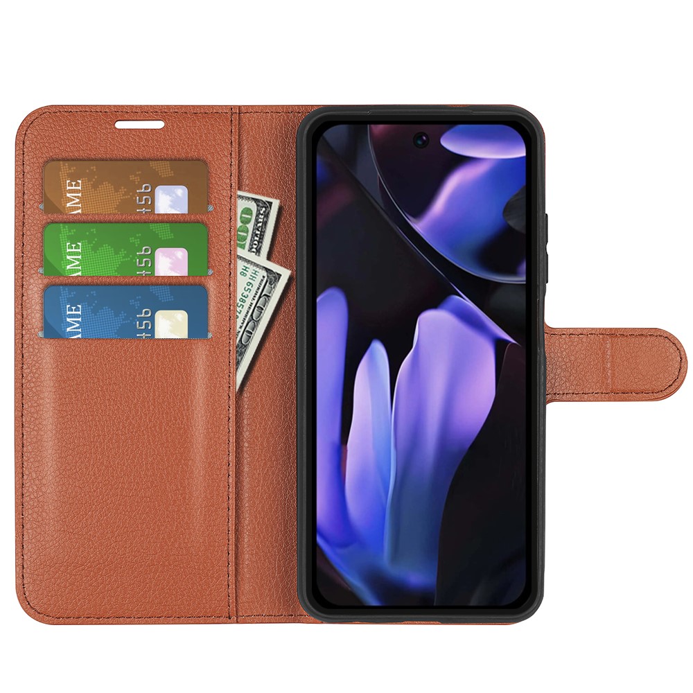 Google Pixel 9a Fodral Litchi Läder Brun