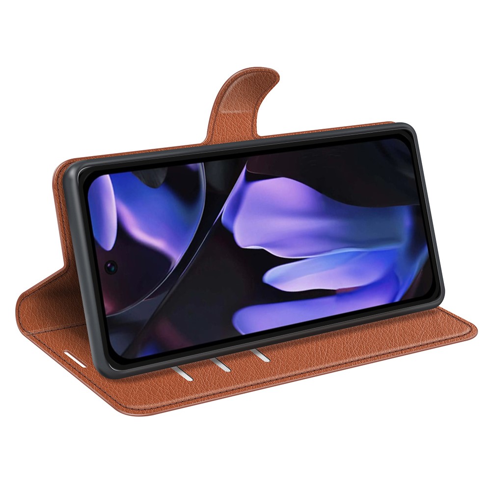 Google Pixel 9a Fodral Litchi Läder Brun