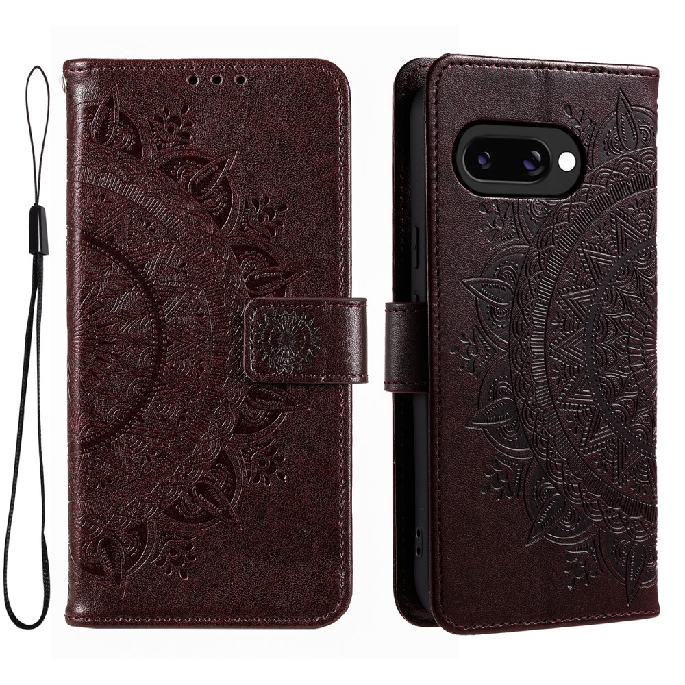 Google Pixel 9a Fodral Mandala Läder Brun