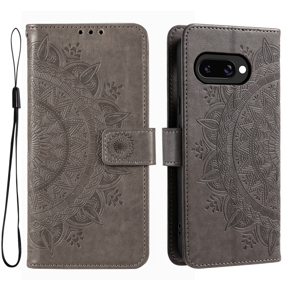 Google Pixel 9a Fodral Mandala Läder Grå