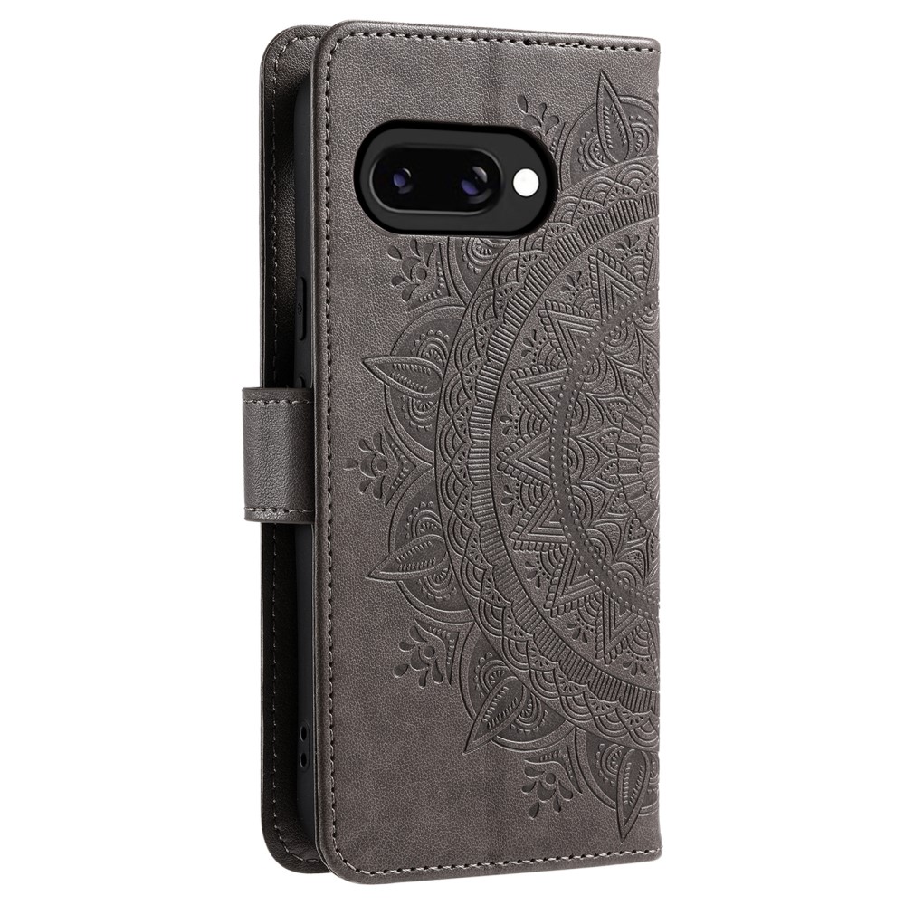 Google Pixel 9a Fodral Mandala Läder Grå