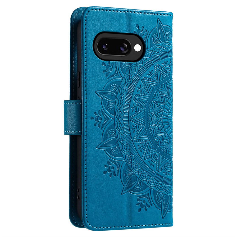 Google Pixel 9a Fodral Mandala Läder Blå