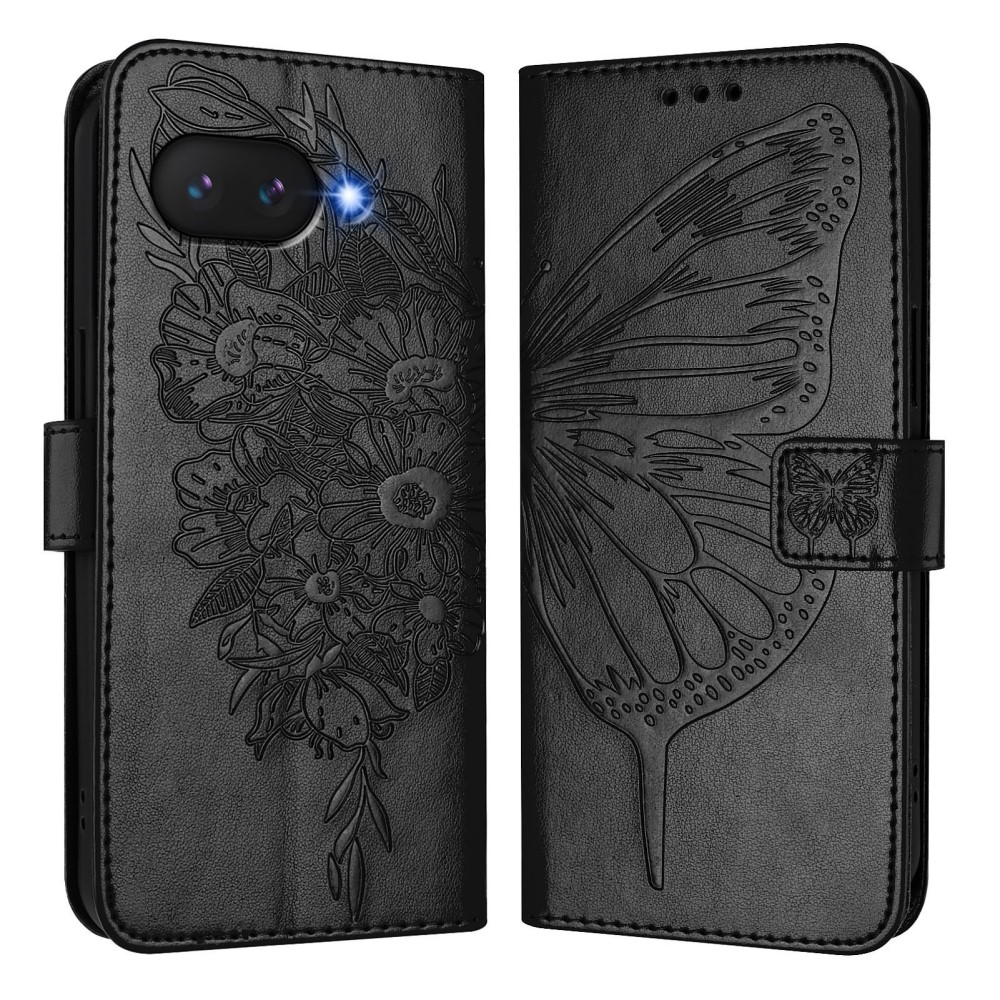 Google Pixel 9a Fodral Fjäril Tryck Svart