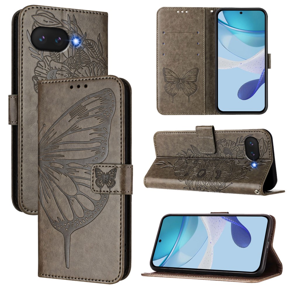 Google Pixel 9a Fodral Fjäril Tryck Grå