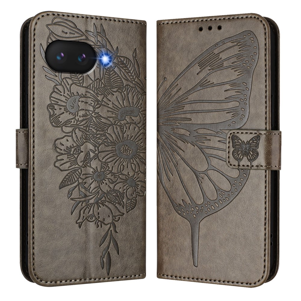 Google Pixel 9a Fodral Fjäril Tryck Grå