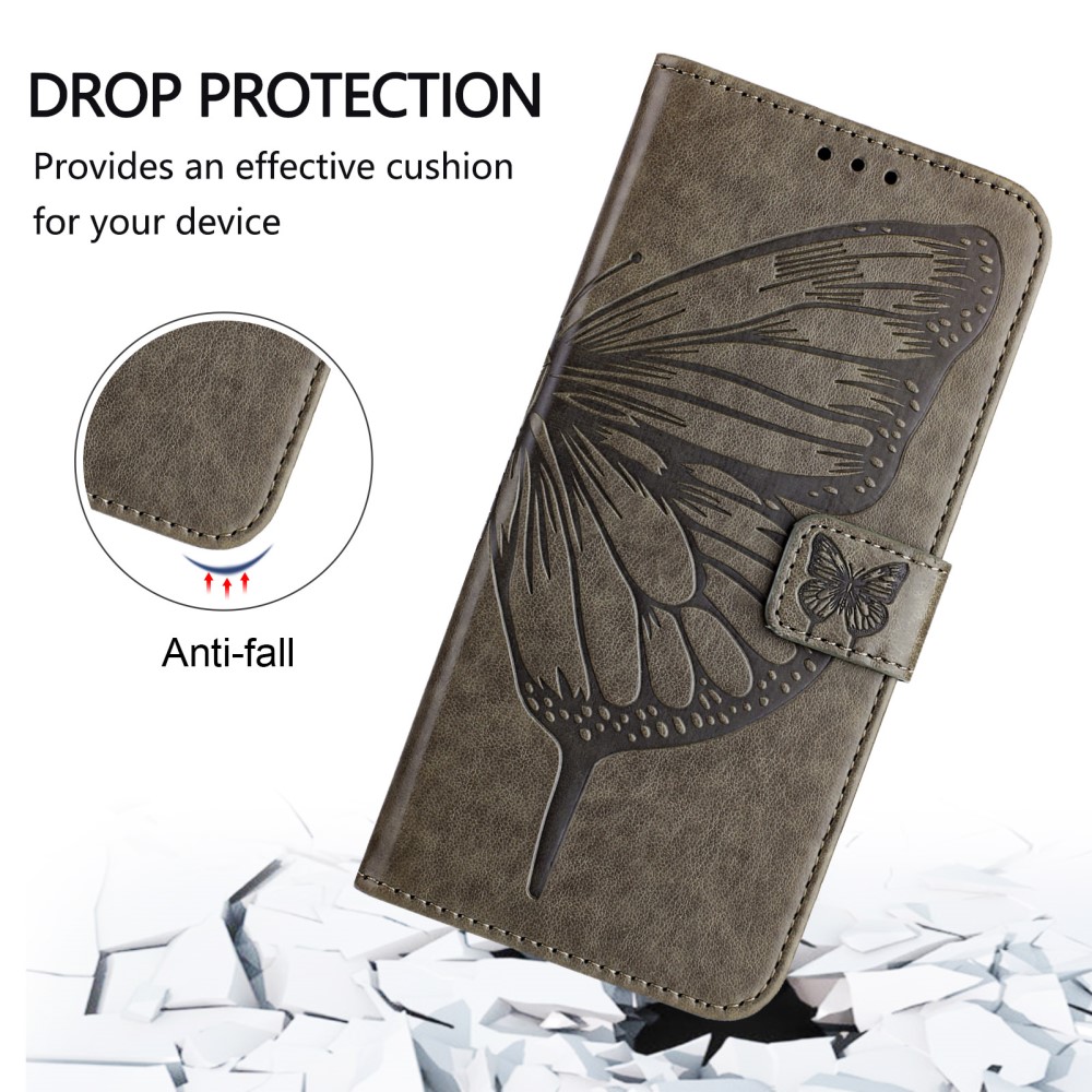 Google Pixel 9a Fodral Fjäril Tryck Grå