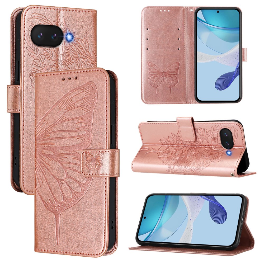 Google Pixel 9a Fodral Fjäril Tryck Roséguld