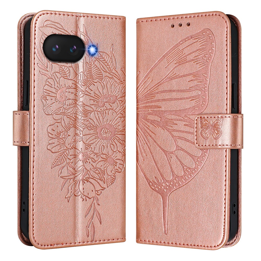 Google Pixel 9a Fodral Fjäril Tryck Roséguld