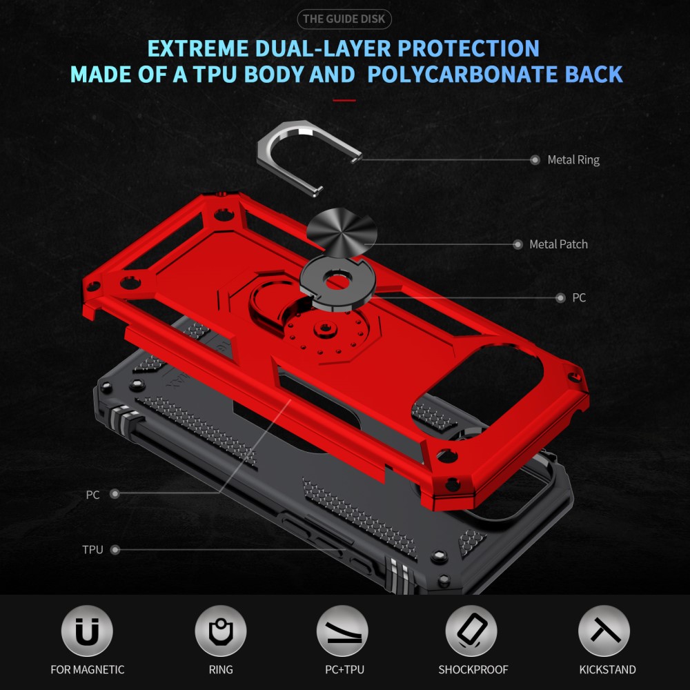 Google Pixel 9a Skal Shockproof Hybrid Ring Röd
