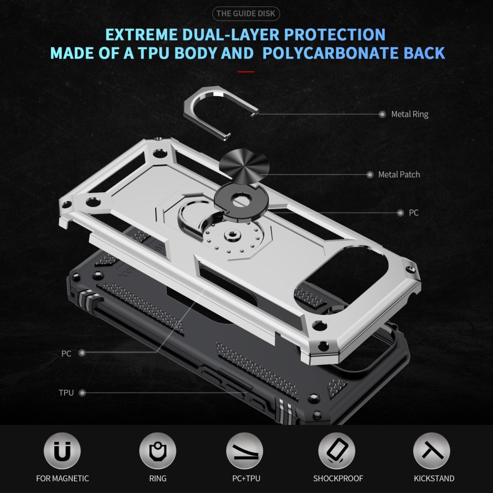 Google Pixel 9a Skal Shockproof Hybrid Ring Silver