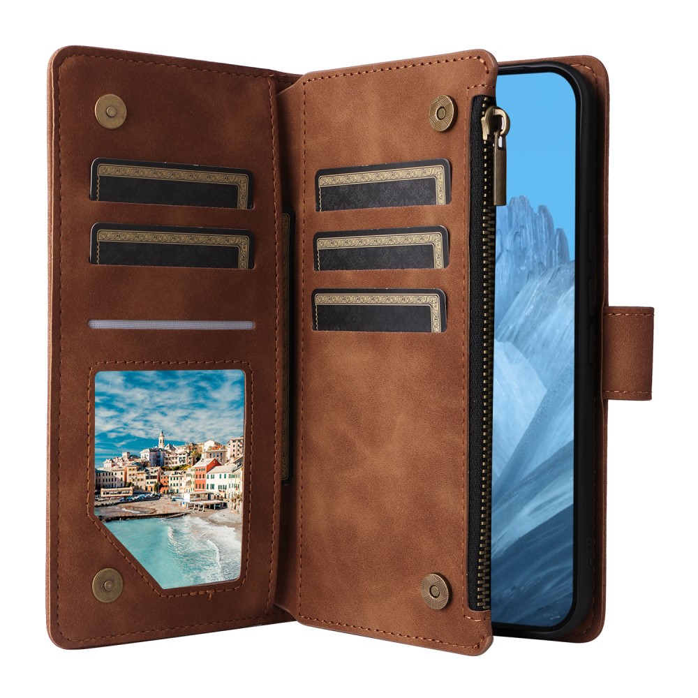 Google Pixel 9a Fodral Multifunktionellt Läder Brun