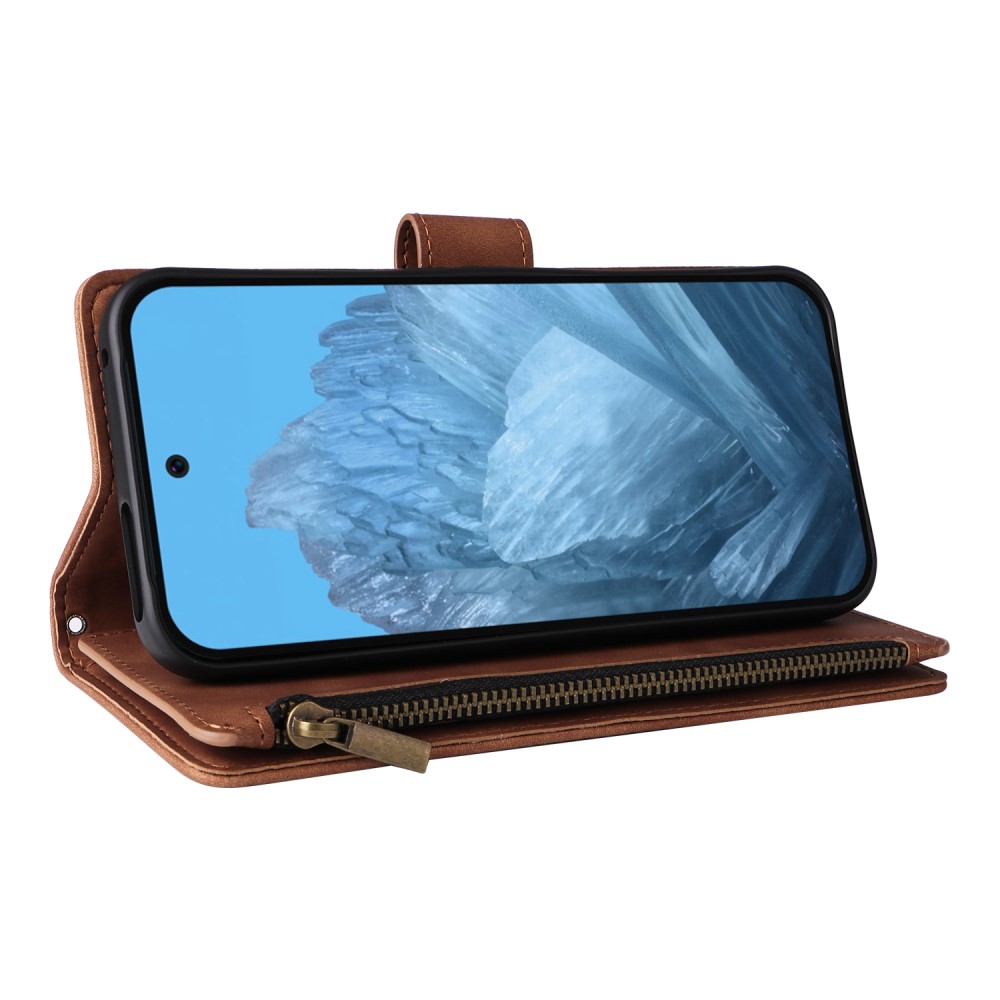 Google Pixel 9a Fodral Multifunktionellt Läder Brun