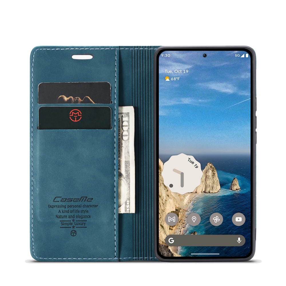 CASEME Google Pixel 9a Fodral Flip Retro Läder Blå