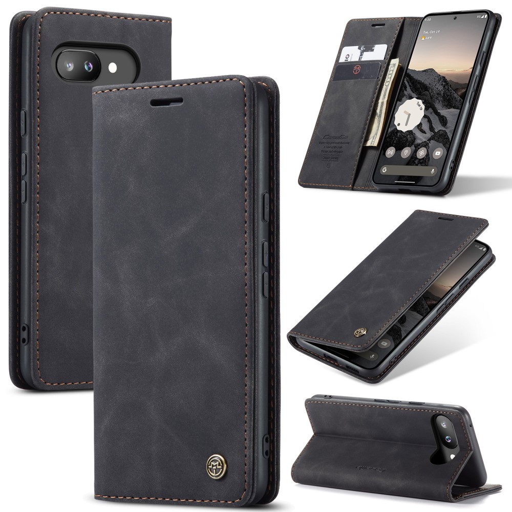 CASEME Google Pixel 9a Fodral Flip Retro Läder Svart