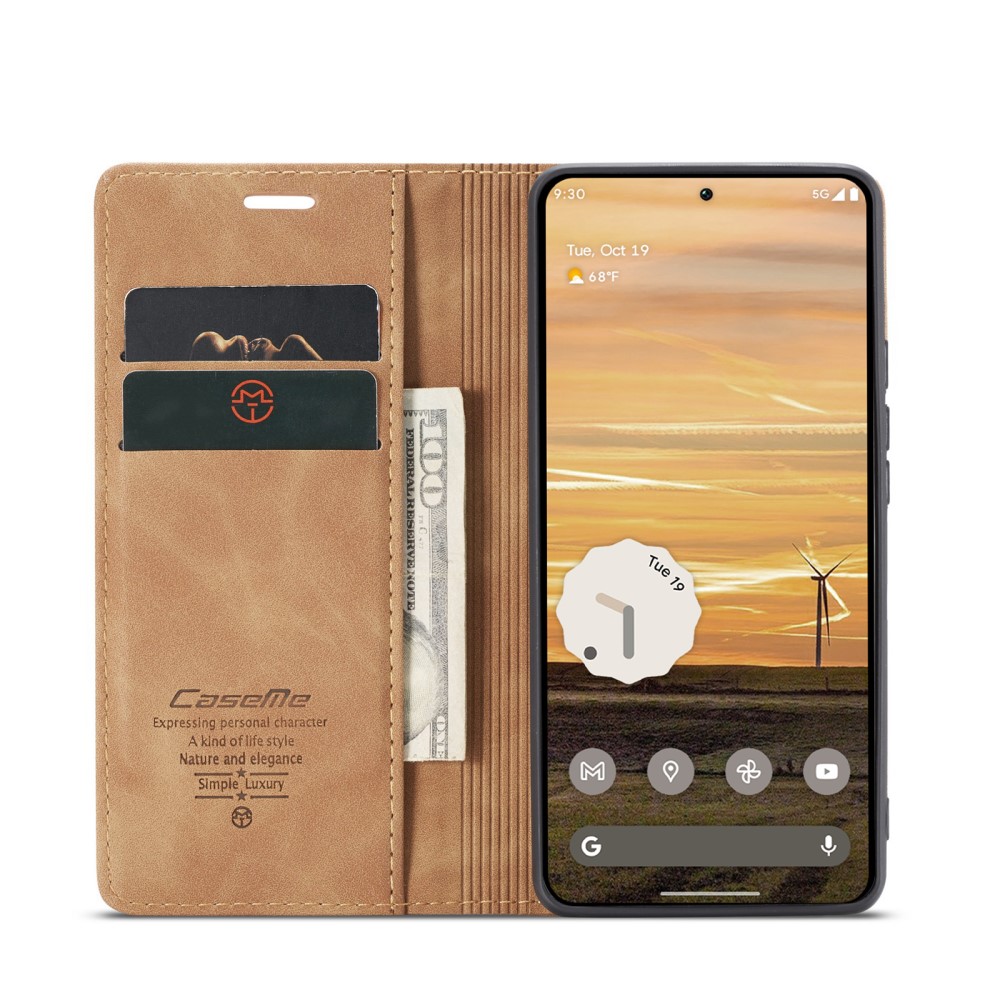 CASEME Google Pixel 9a Fodral Flip Retro Läder Brun