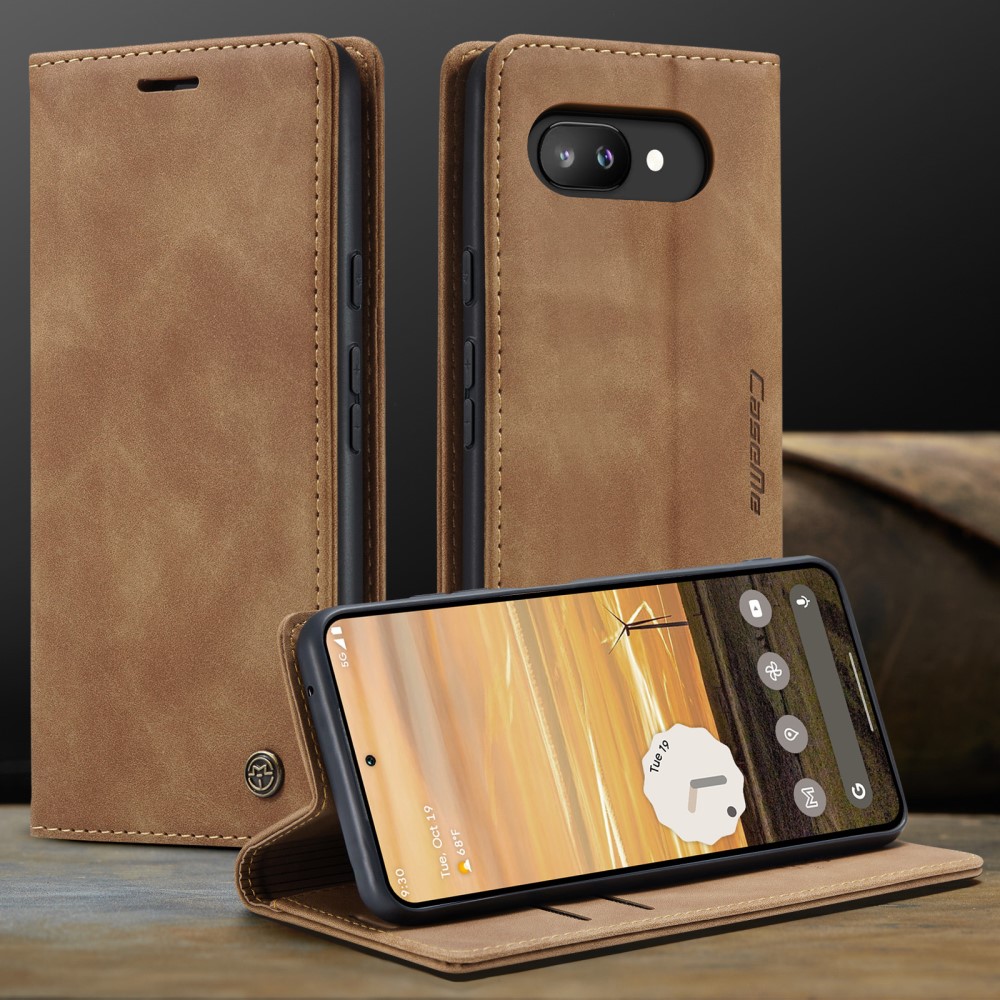 CASEME Google Pixel 9a Fodral Flip Retro Läder Brun