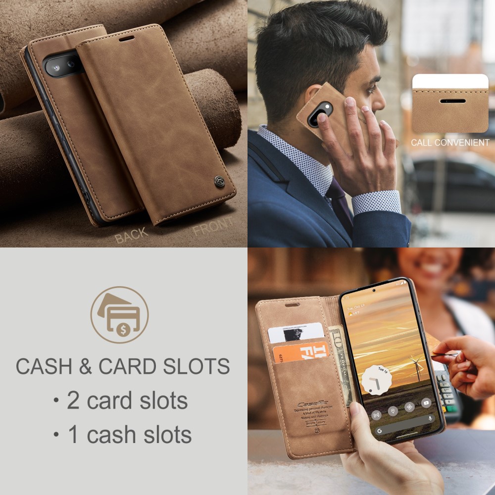 CASEME Google Pixel 9a Fodral Flip Retro Läder Brun